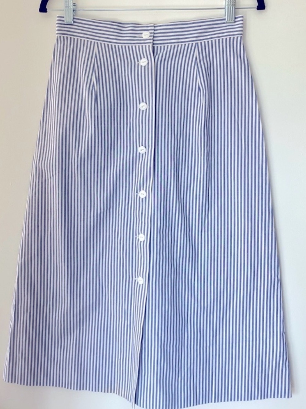 FRNCH Blue & White Striped Button-Front Midi Skirt